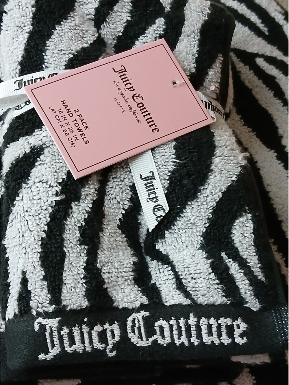 Juicy Couture Zebra Bath Towel Set 3 Piece Black White 100% Cotton NWT HTF Set - Picture 3 of 6